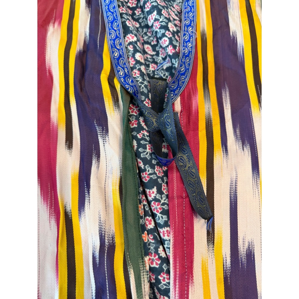 Vintage Style Ikat Print Duster Cardigan Multicolor Floral Lined Long Jacket - Picture 7 of 7